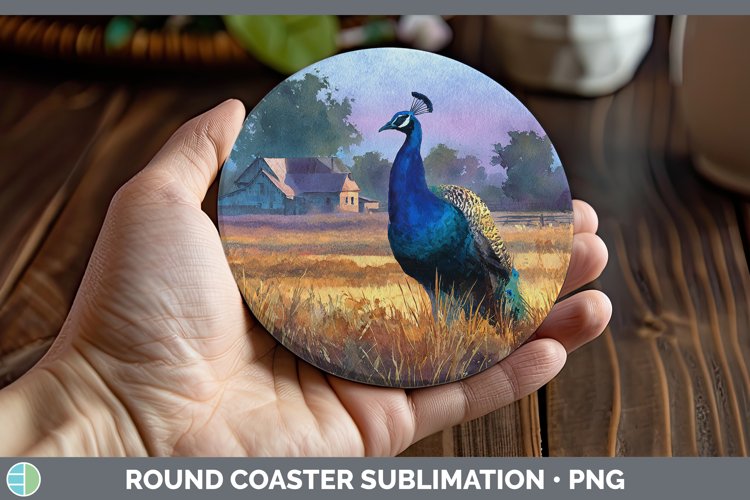 Peacock Farm Sunset Round Coaster Sublimation Design