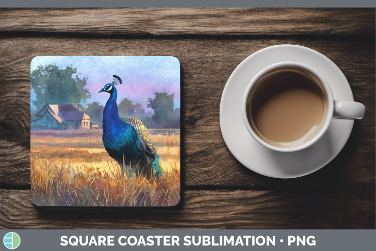 Peacock Farm Sunset Square Coaster Sublimation Design