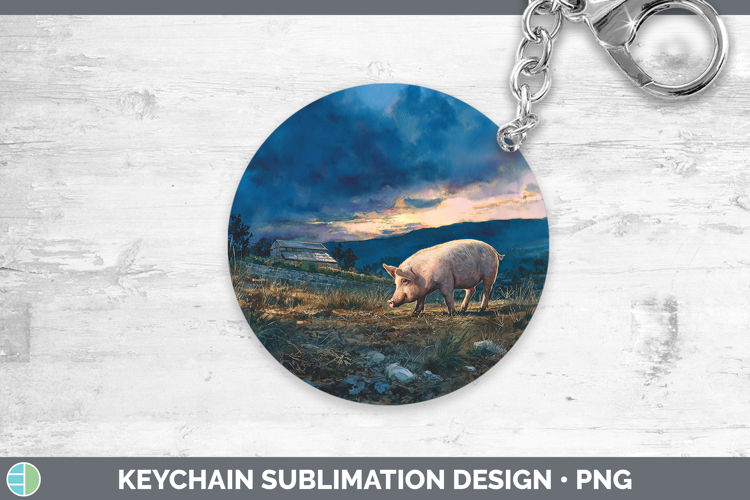 Pig Farm Sunset Keychain Sublimation Design