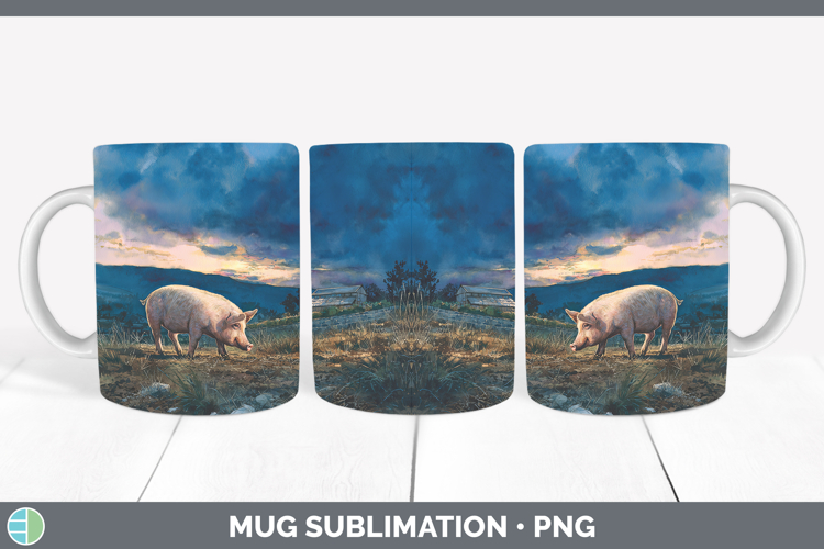 Pig Farm Sunset Mug Wrap Sublimation Design