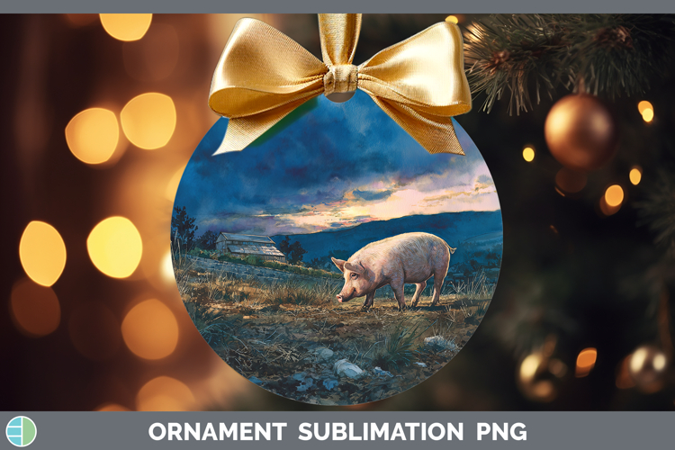 Pig Farm Sunset Ornament Sublimation Design