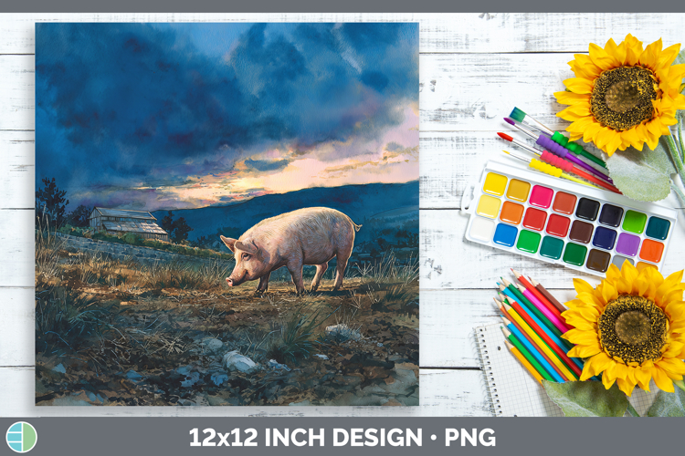 Pig Farm Sunset Paper Backgrounds Design