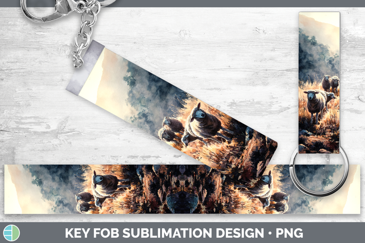 Sheep Farm Sunset Key Fob Sublimation Design