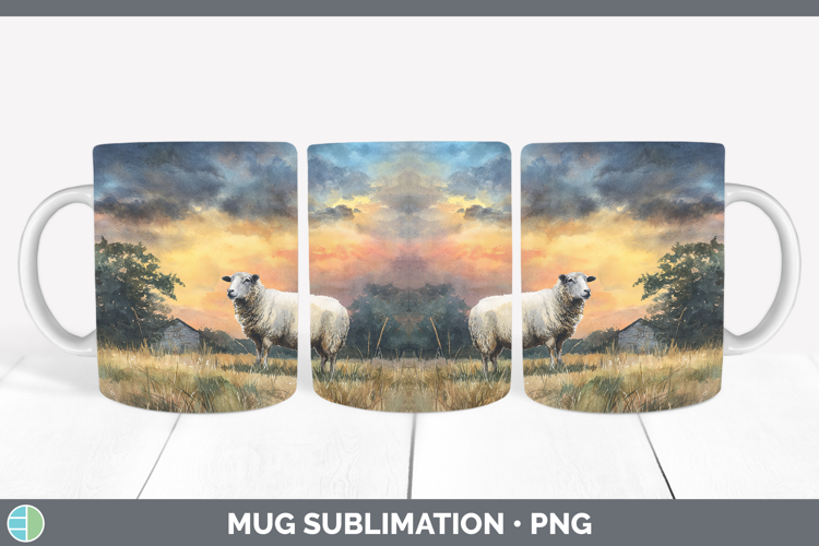 Sheep Farm Sunset Mug Wrap Sublimation Design