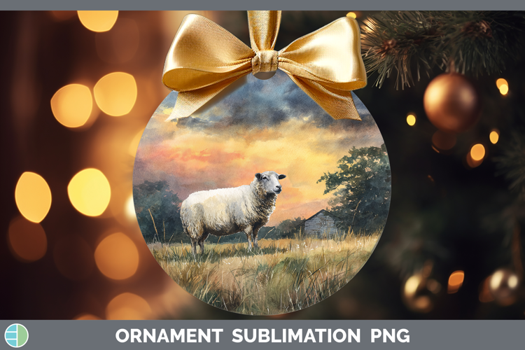 Sheep Farm Sunset Ornament Sublimation Design
