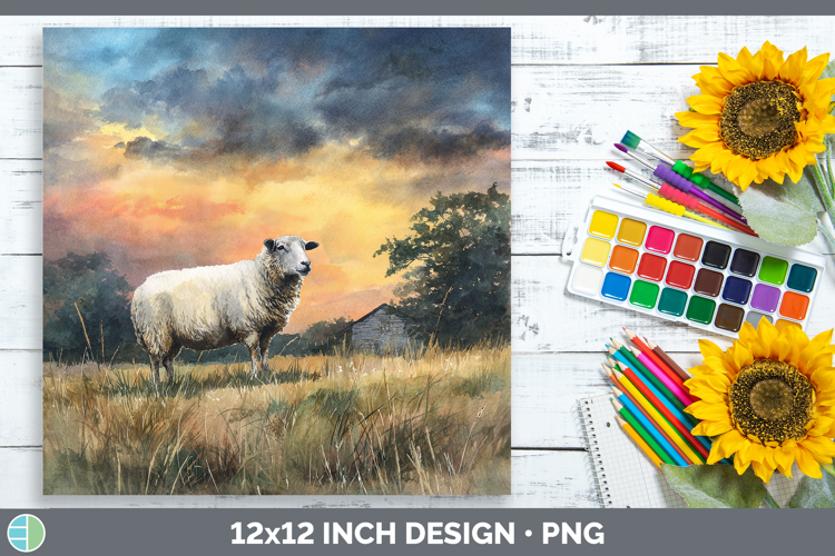 Sheep Farm Sunset Paper Backgrounds Design
