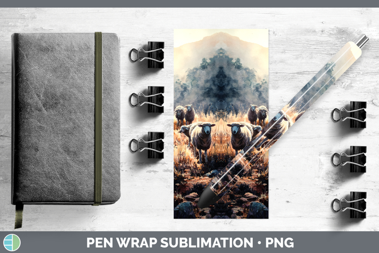 Sheep Farm Sunset Pen Wrap Sublimation Design