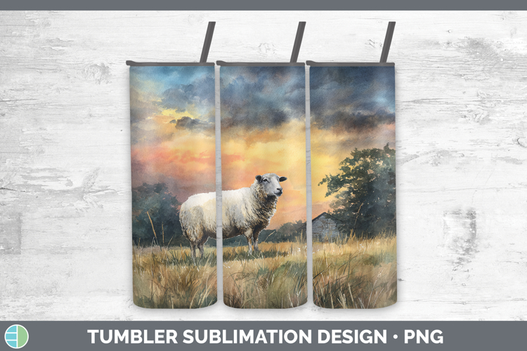 Sheep Farm Sunset Tumbler Sublimation Design