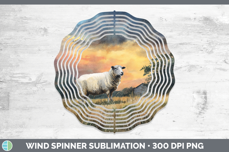 Sheep Farm Sunset Wind Spinner Sublimation Design