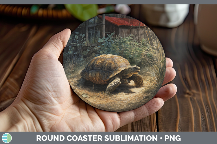 Tortoise Farm Sunset Round Coaster Sublimation Design