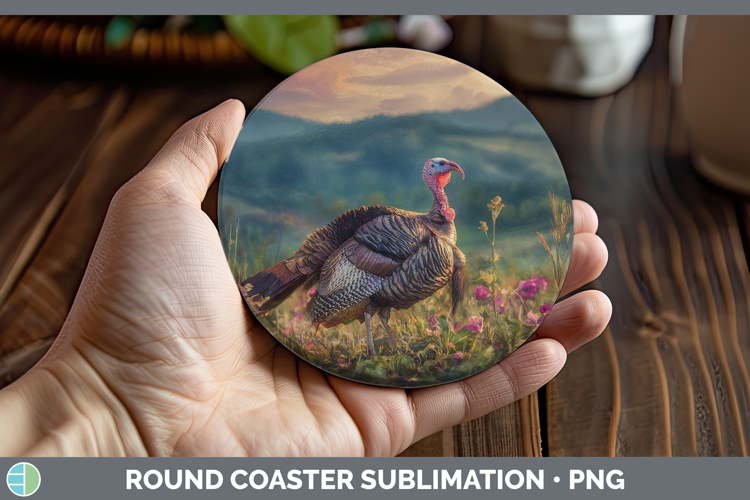 Turkey Farm Sunset Round Coaster Sublimation Design