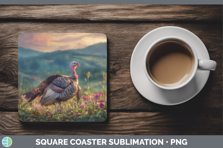 Turkey Farm Sunset Square Coaster Sublimation Design