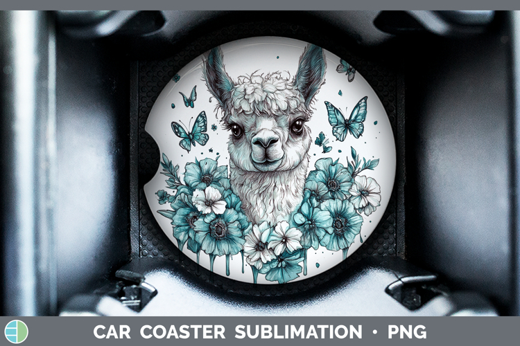 Alpaca Farm Teal Drips Car Coaster Sublimation Design