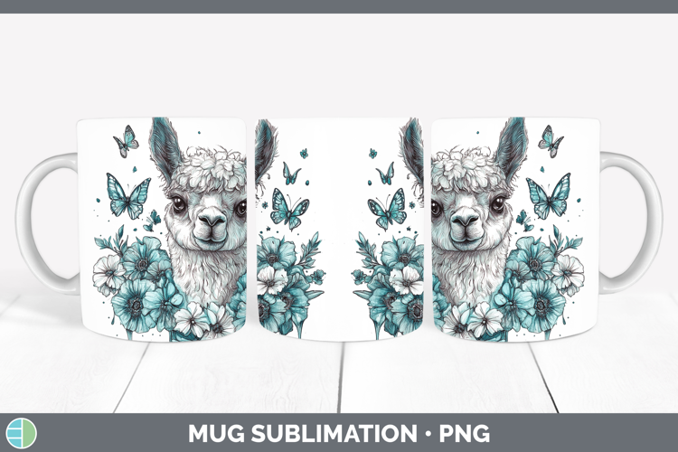 Alpaca Farm Teal Drips Mug Wrap Sublimation Design