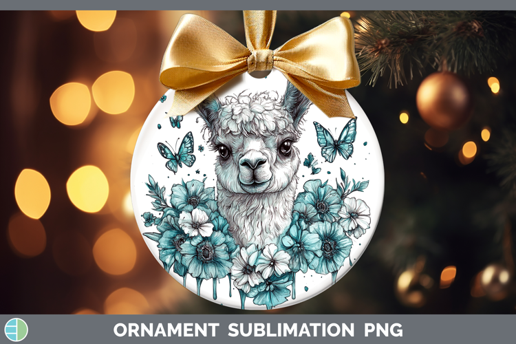 Alpaca Farm Teal Drips Ornament Sublimation Design