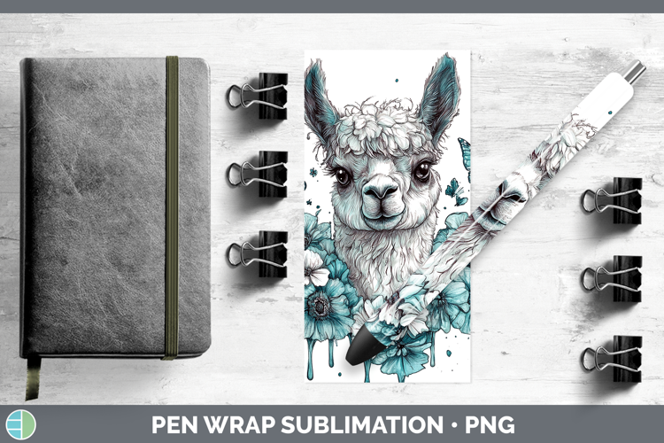 Alpaca Farm Teal Drips Pen Wrap Sublimation Design