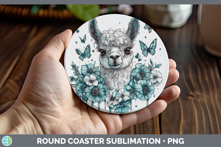 Alpaca Farm Teal Drips Round Coaster Sublimation Design