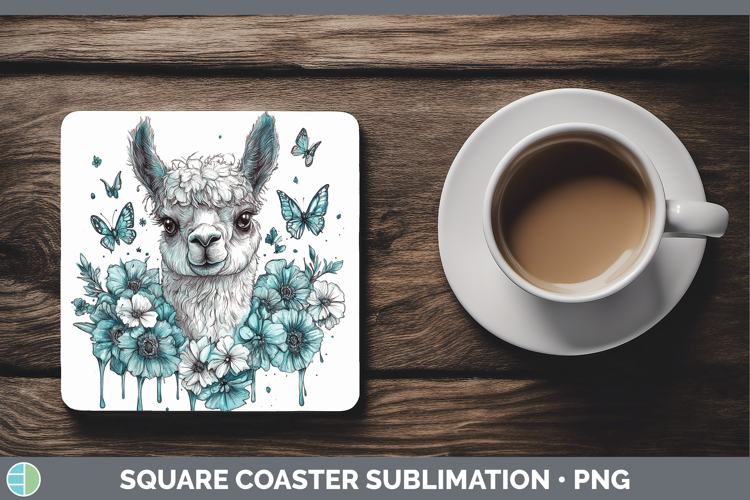 Alpaca Farm Teal Drips Square Coaster Sublimation Design