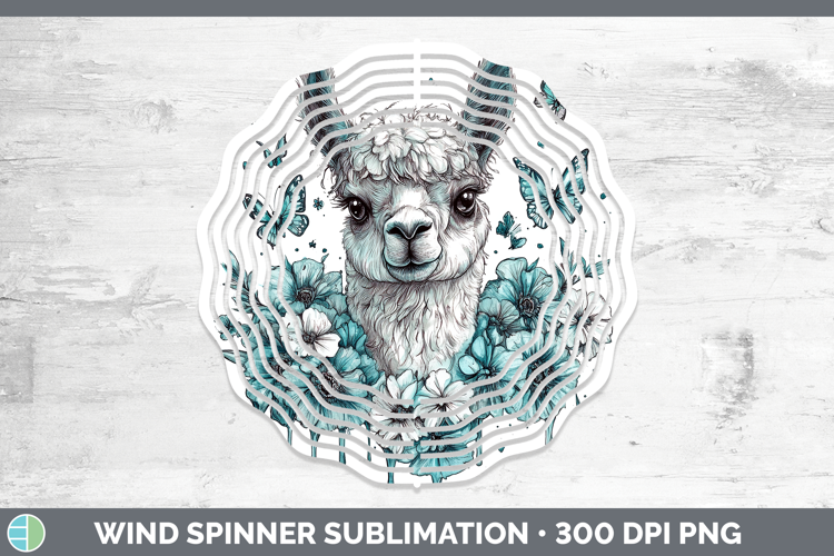 Alpaca Farm Teal Drips Wind Spinner Sublimation Design