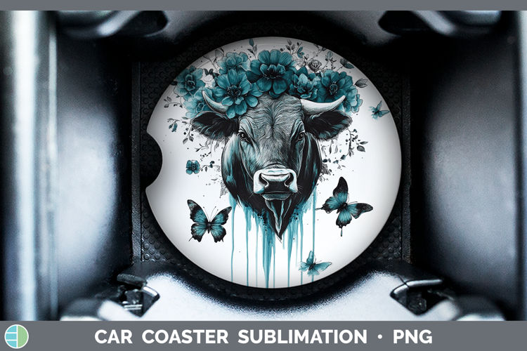 Bull Farm Teal Drips Car Coaster Sublimation Design
