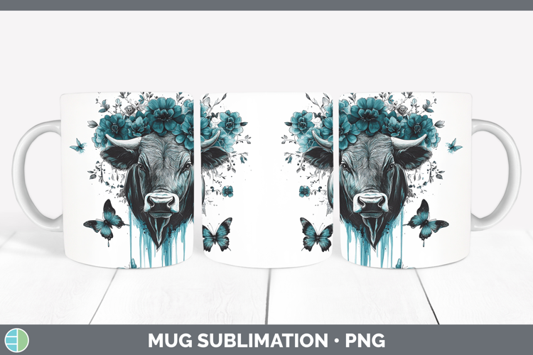 Bull Farm Teal Drips Mug Wrap Sublimation Design