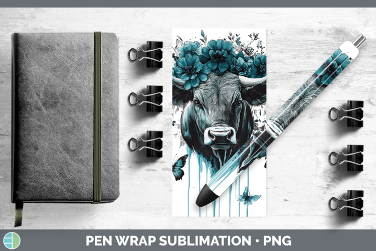 Bull Farm Teal Drips Pen Wrap Sublimation Design