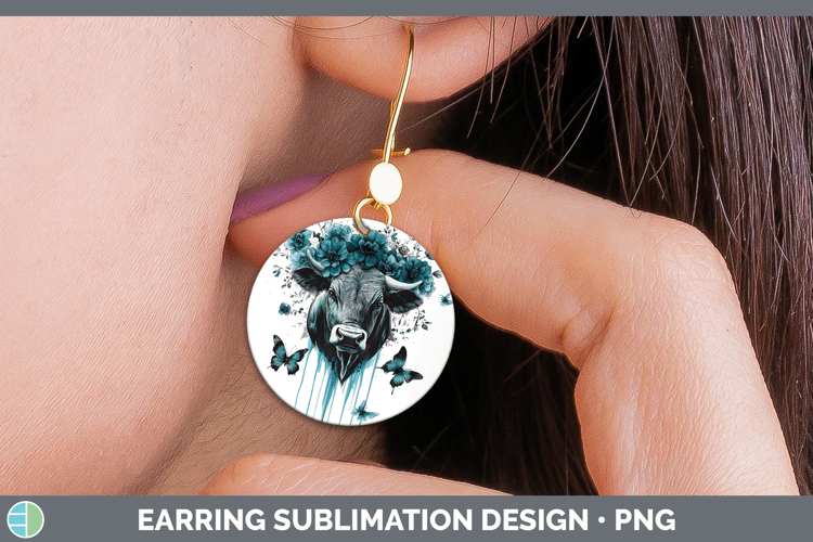 Bull Farm Teal Drips Round Earrings Sublimation Design