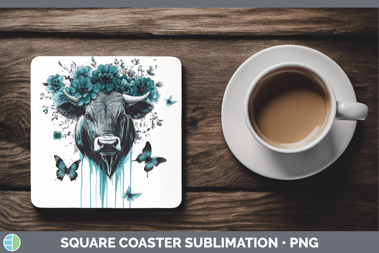 Bull Farm Teal Drips Square Coaster Sublimation Design