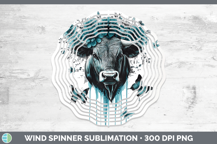 Bull Farm Teal Drips Wind Spinner Sublimation Design