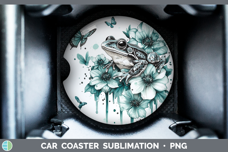 Bullfrog Farm Teal Drips Car Coaster Sublimation Design