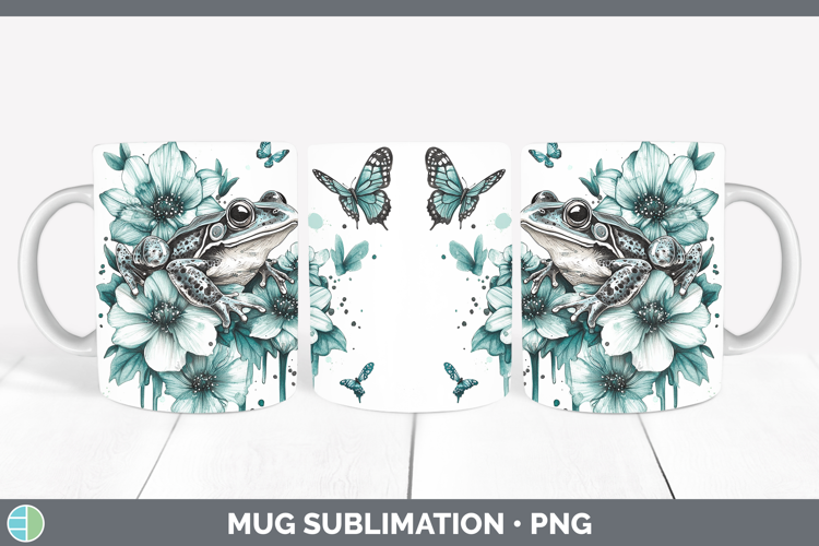Bullfrog Farm Teal Drips Mug Wrap Sublimation Design