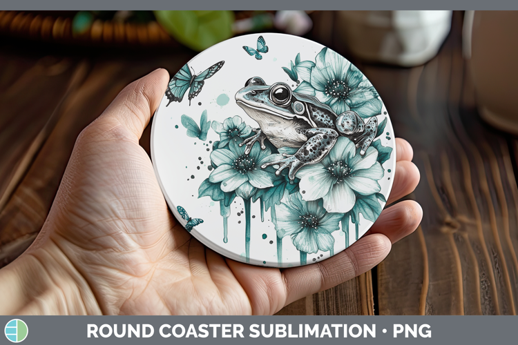 Bullfrog Farm Teal Drips Round Coaster Sublimation Design