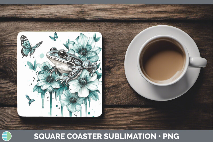 GorgeousFarm Teal Drips Square Coaster design.
