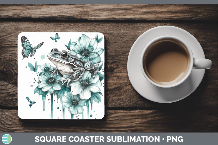 Bullfrog Farm Teal Drips Square Coaster Sublimation Design