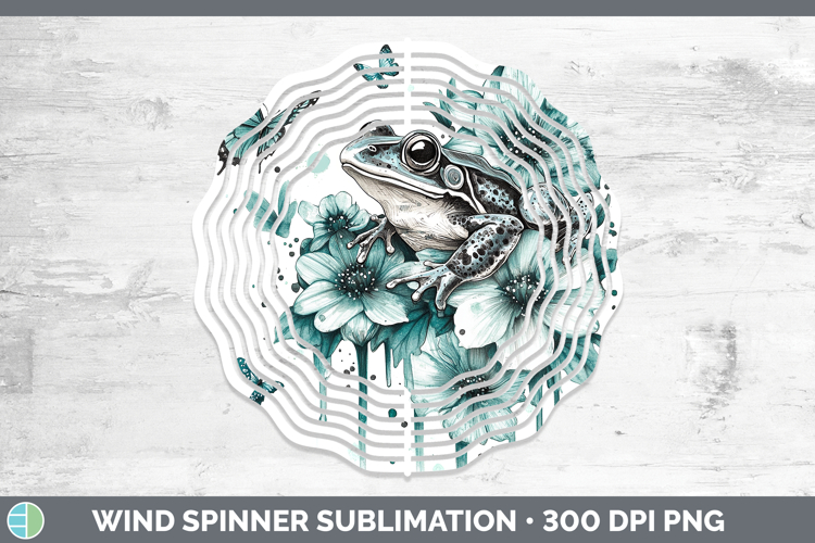 Bullfrog Farm Teal Drips Wind Spinner Sublimation Design