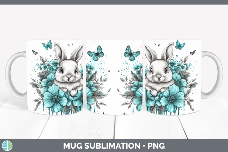 Bunny Farm Teal Drips Mug Wrap Sublimation Design
