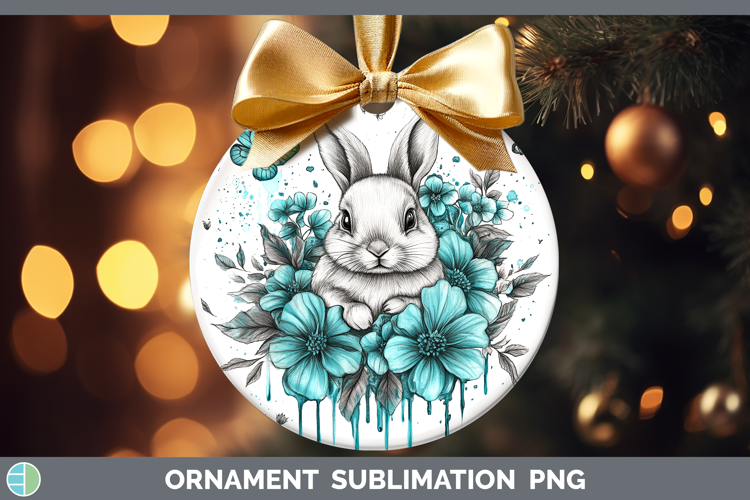 Bunny Farm Teal Drips Ornament Sublimation Design