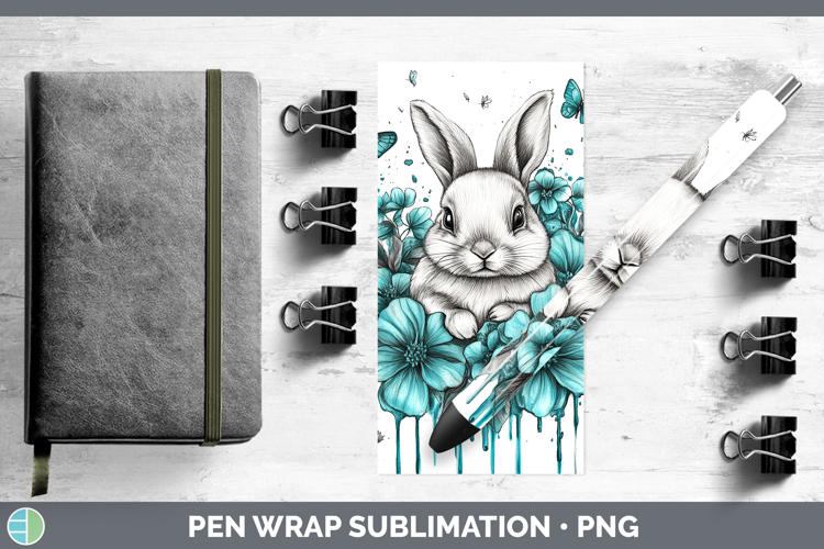 Bunny Farm Teal Drips Pen Wrap Sublimation Design