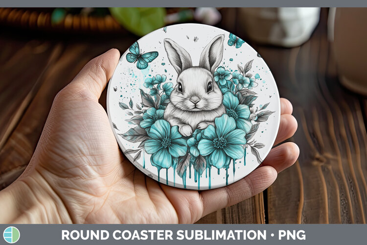 GorgeousFarm Teal Drips Round Coaster design.