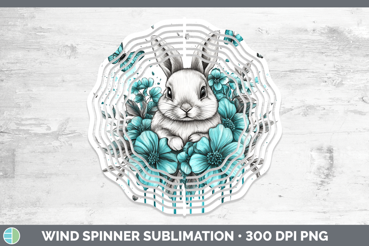 Bunny Farm Teal Drips Wind Spinner Sublimation Design