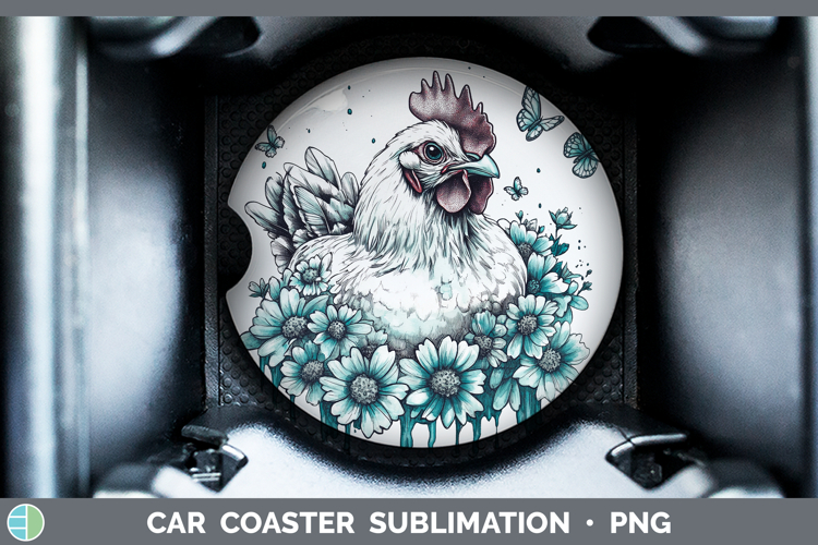 Chicken Farm Teal Drips Car Coaster Sublimation Design