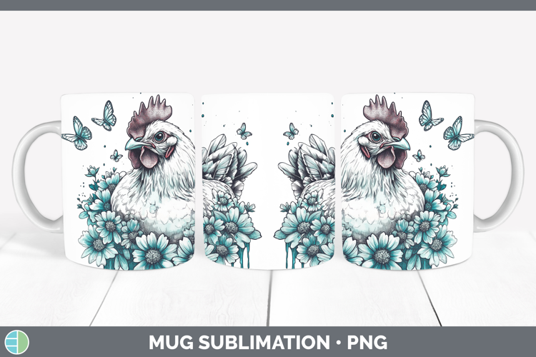 Chicken Farm Teal Drips Mug Wrap Sublimation Design
