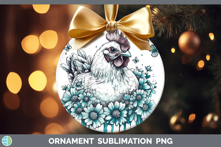 Chicken Farm Teal Drips Ornament Sublimation Design