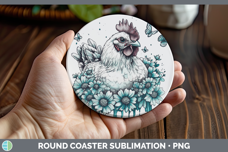 Chicken Farm Teal Drips Round Coaster Sublimation Design