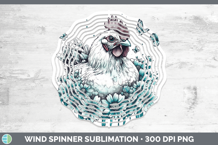 Chicken Farm Teal Drips Wind Spinner Sublimation Design