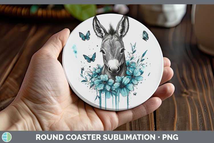 Donkey Farm Teal Drips Round Coaster Sublimation Design