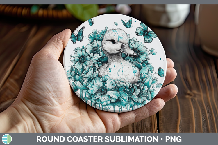 Duck Farm Teal Drips Round Coaster Sublimation Design