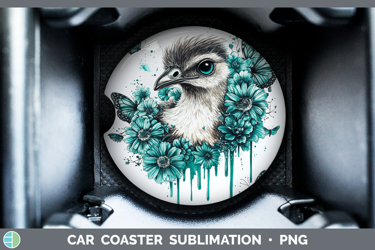 Emu Farm Teal Drips Car Coaster Sublimation Design