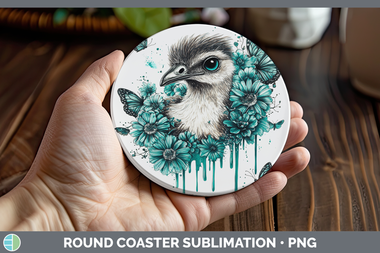 Emu Farm Teal Drips Round Coaster Sublimation Design