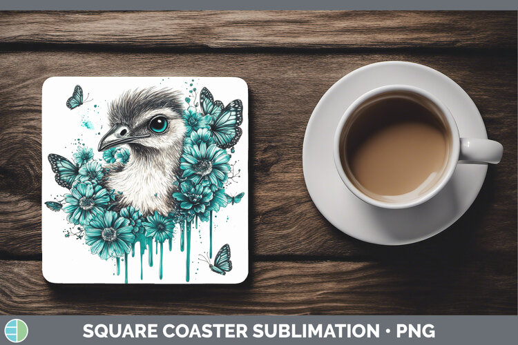 GorgeousFarm Teal Drips Square Coaster design.